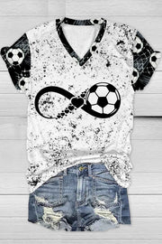 Soccer Heart Print V Neck T-shirt