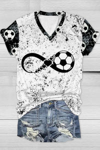 Soccer Heart Print V Neck T-shirt