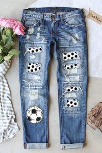 Game Day Soccer Ball Print Denim Jeans