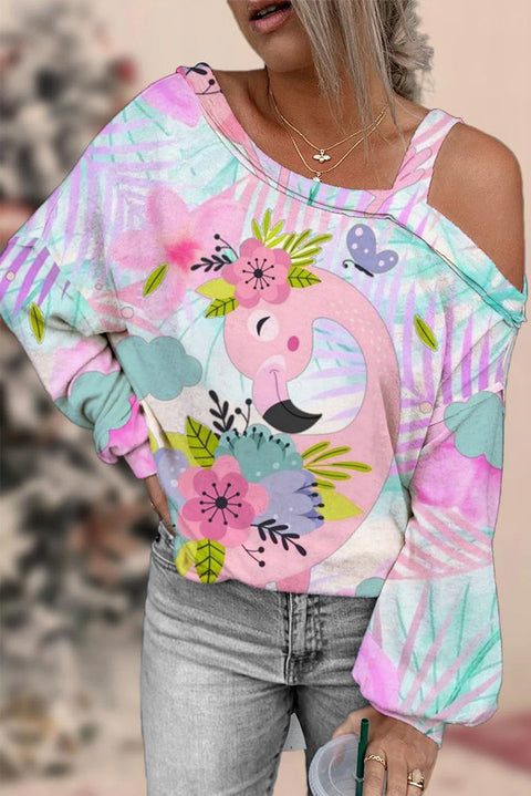 Cute Floral Flamingo Pink Off-shoulder Blouse