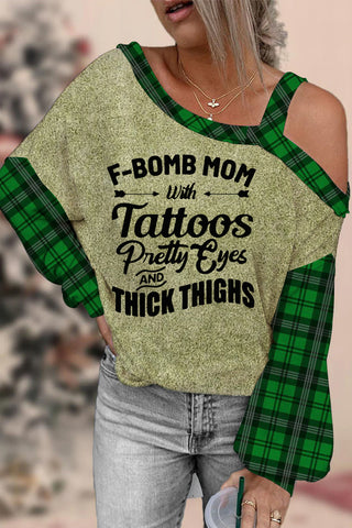 F-Bomb Mom Green Plaid Bluse
