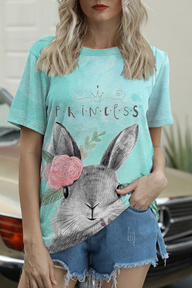 Happy Easter Day Bunny Princess Printed Round Neck T-shirt