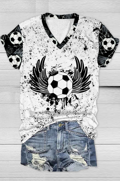 Soccer Wings Print V Neck T-shirt