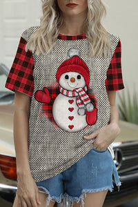 Plaid Christmas Snowman T-shirt