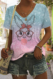 Bunnies Gum Bubbles Ombre Easter Day V Neck T-shirt