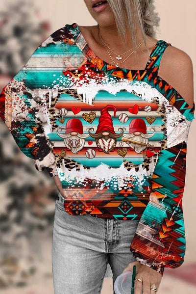 Vintage Western Aztec Baseball Gnome Off Shoulder Blouse