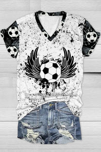 Soccer Wings Print V Neck T-shirt