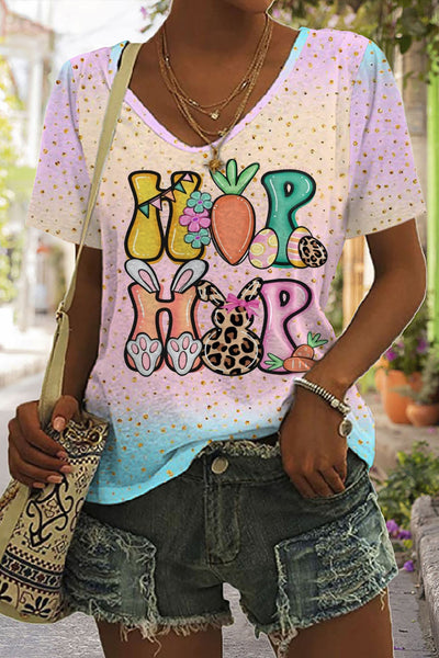 Hip Hop Easter Bunny Carrots V Neck T-shirt