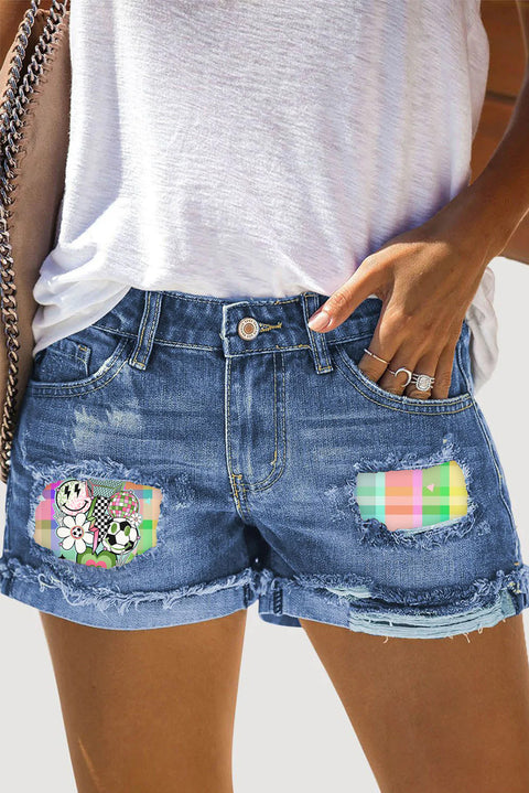 Loud & Proud Soccer Mom Print Ripped Denim Shorts