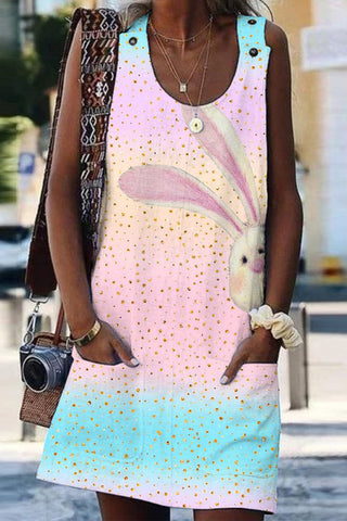 Spring/Summer Cute Pink Blue Ombre Glitter Tank Dress With Pockets