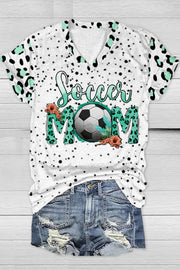 Soccer Mom Leopard Print V Neck T-shirt