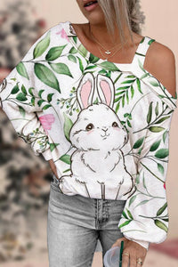 Easter Day Bunnies Floral Rabbits Off-Shoulder Blouse