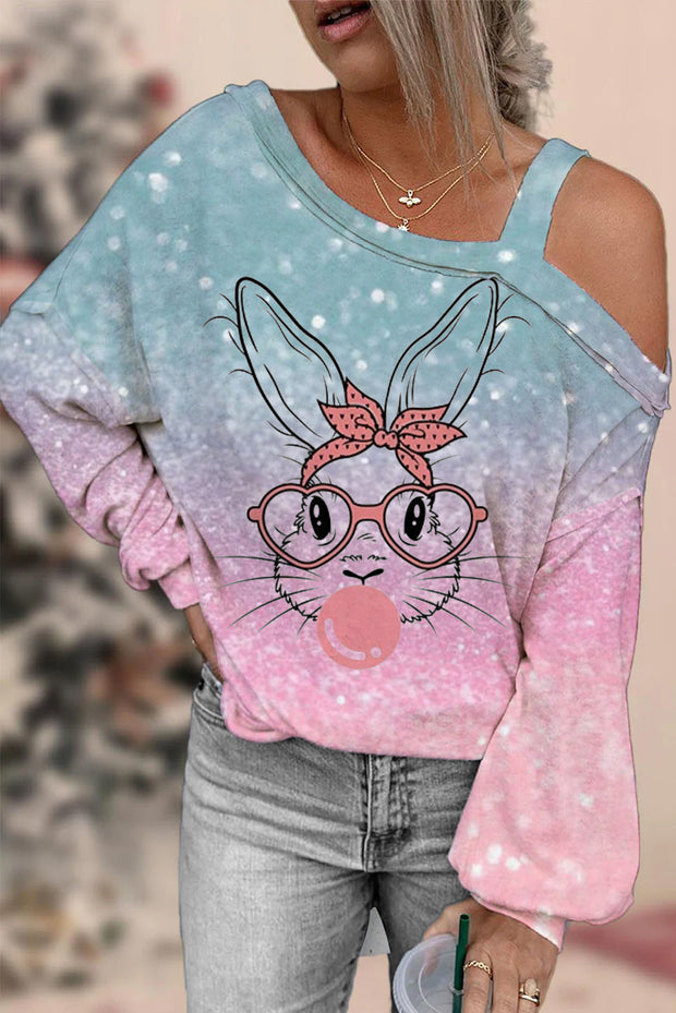 Bunnies Gum Bubbles Ombre Easter Day Off Shoulder Blouse