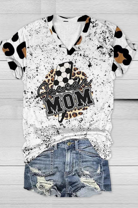 Soccer Mom Lightening Print V Neck T-shirt