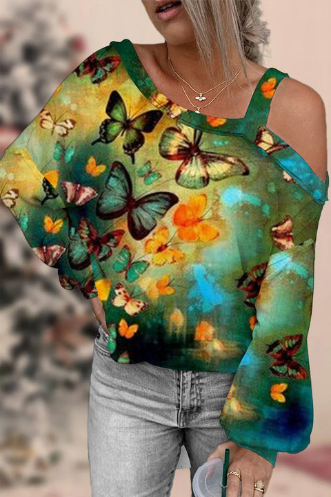 Casual Spring/Summer Butterflies Paintings Off Shoulder Blouse