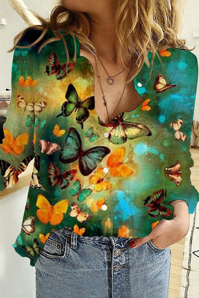 Casual Spring/Summer Butterflies Paintings Long Sleeve Shirt