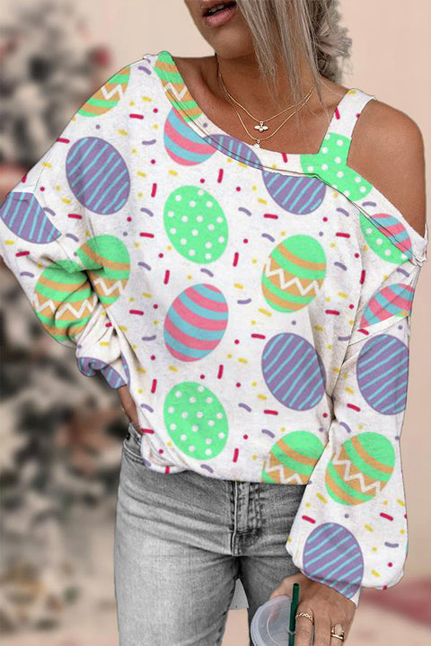 Easter Day Colorful Eggs Polka Off Shoulder Blouse