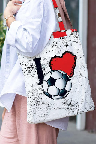 I Love Soccer Print Tote Bag