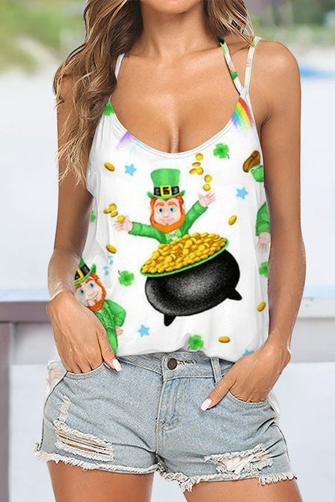 Cute Green Ireland Leprechauns Printed Halter Top