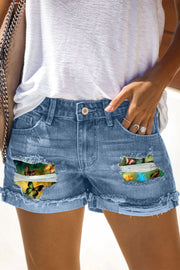 Casual Spring/Summer Butterflies Paintings Denim Shorts