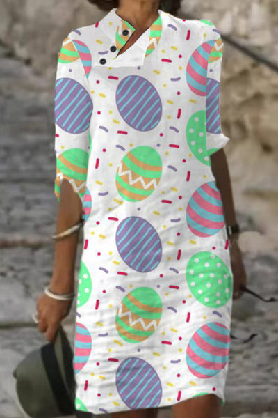 Easter Day Colorful Eggs Polka Knee Length Dress