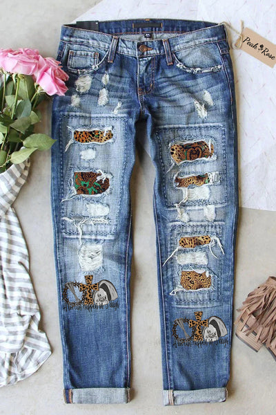 A Lot Can Happen In 3 Days Print Ripped Denim Jeans