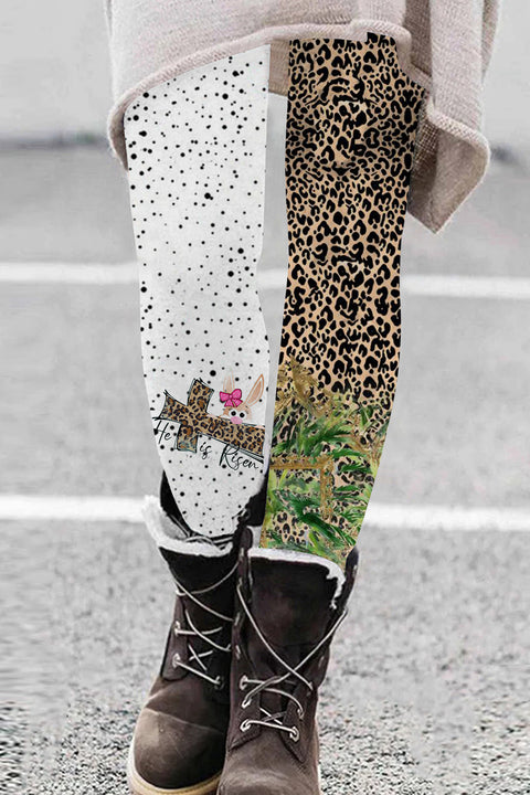 Easter Day He Is Risen Leopard Leggings