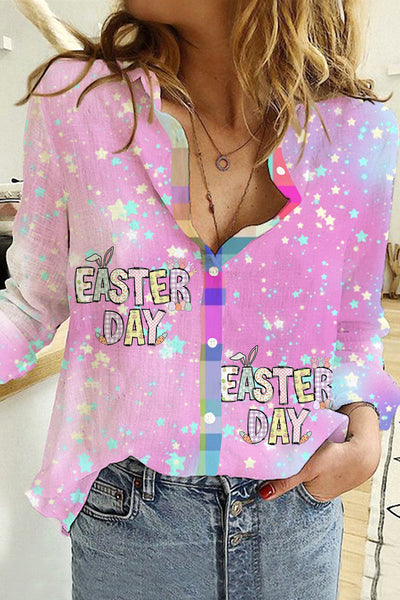 Happy Easter Day Pink Blue Gold Glitter Long Sleeve Shirt