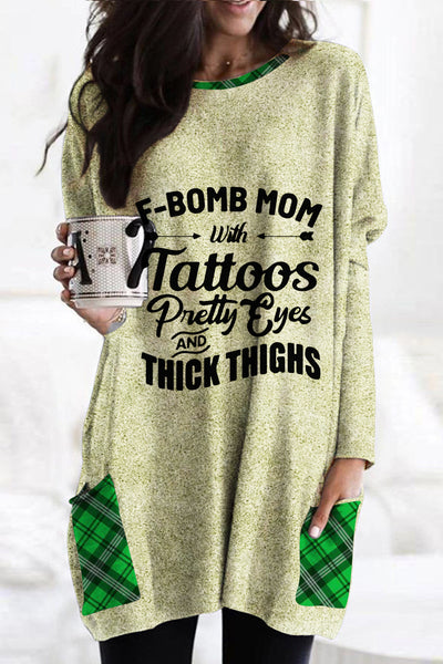 F-bomb Mom Green Plaid Tunic with Pockets