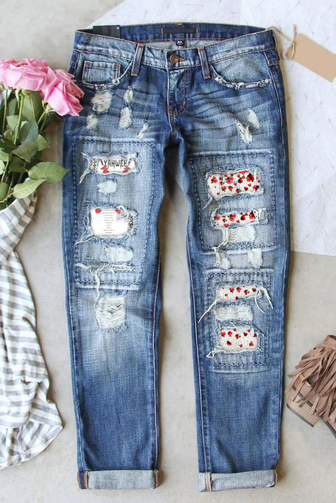 Yahweh Christian Jesus Bible Print Ripped Denim Jeans