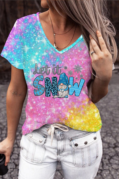 Let It Snow Glitter Christmas Short Sleeve T-shirt