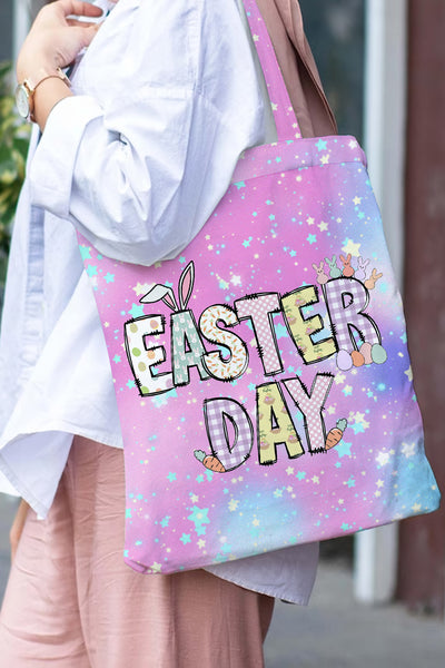 Happy Easter Day Pink Blue Gold Glitter Tote Bag
