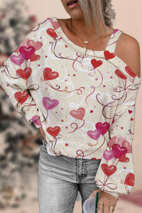 Pink Love Heart Balloons Off-shoulder Blouse