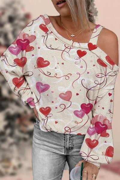 Pink Love Heart Balloons Off-shoulder Blouse