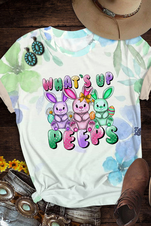 What's Up Easter Day Bunnies Eggs Round Neck Short Sleeve T-shirt