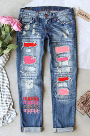 Mama Leopard Print Ripped Denim Jeans