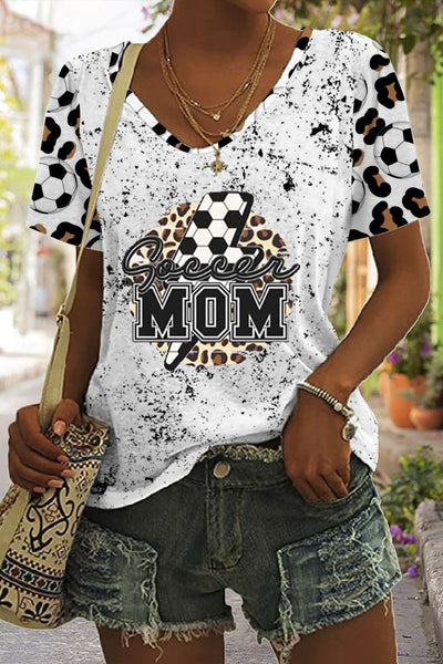 Soccer Mom Lightening Printed Tie-Dye V Neck T-shirt