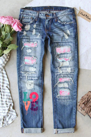 Painting Love Ripped Denim Jeans
