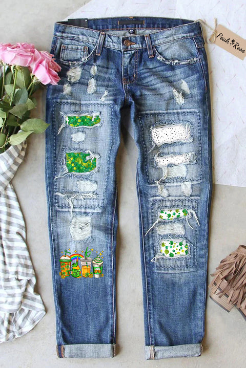 St. Patrick's Day Ripped Denim Jeans