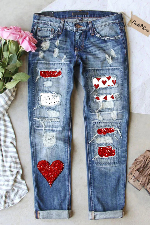 Diamond Heart Ripped Jeans