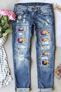 Zerrissene Batik-Jeans