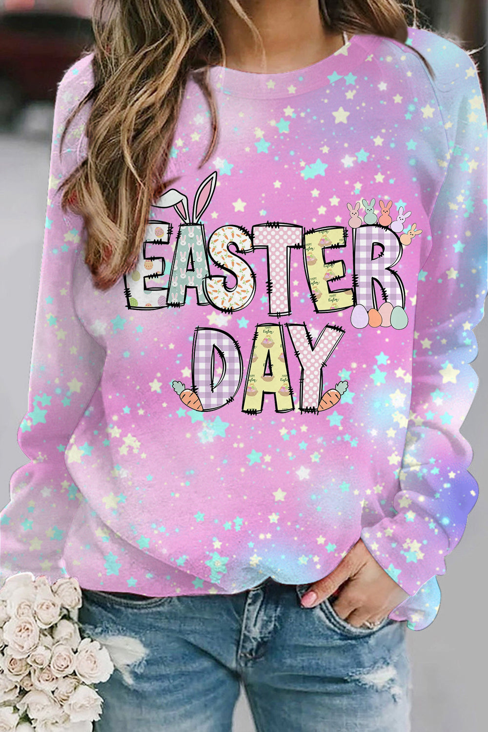Happy Easter Day Pink Blue Gold Glitter Sweatshirt
