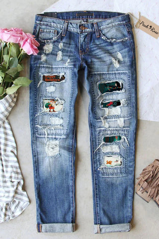 Happy Holiday Ripped Jeans