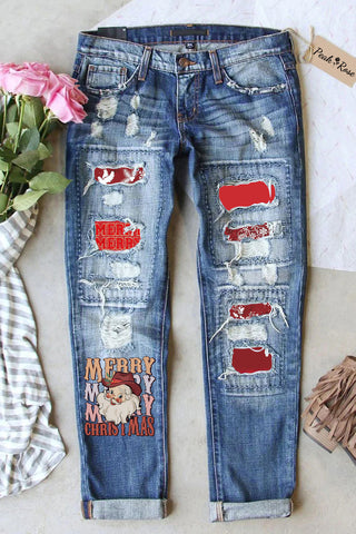 Merry Cowboy Santa Print Jeans