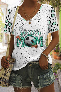 Soccer Mom Leopard Print Tie-Dye V Neck T-shirt