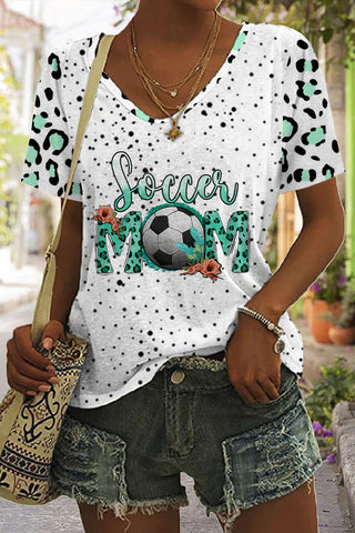 Soccer Mom Leopard Print Tie-Dye V Neck T-shirt