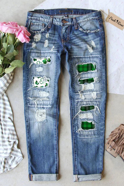 St. Patrick's Day Ripped Denim Jeans