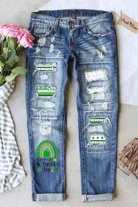 St. Patrick's Day Ripped Denim Jeans