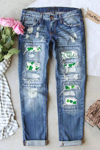 St. Patrick's Day Ripped Denim Jeans