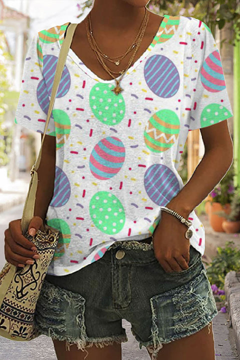 Easter Day Colorful Eggs Polka V Neck T-shirt